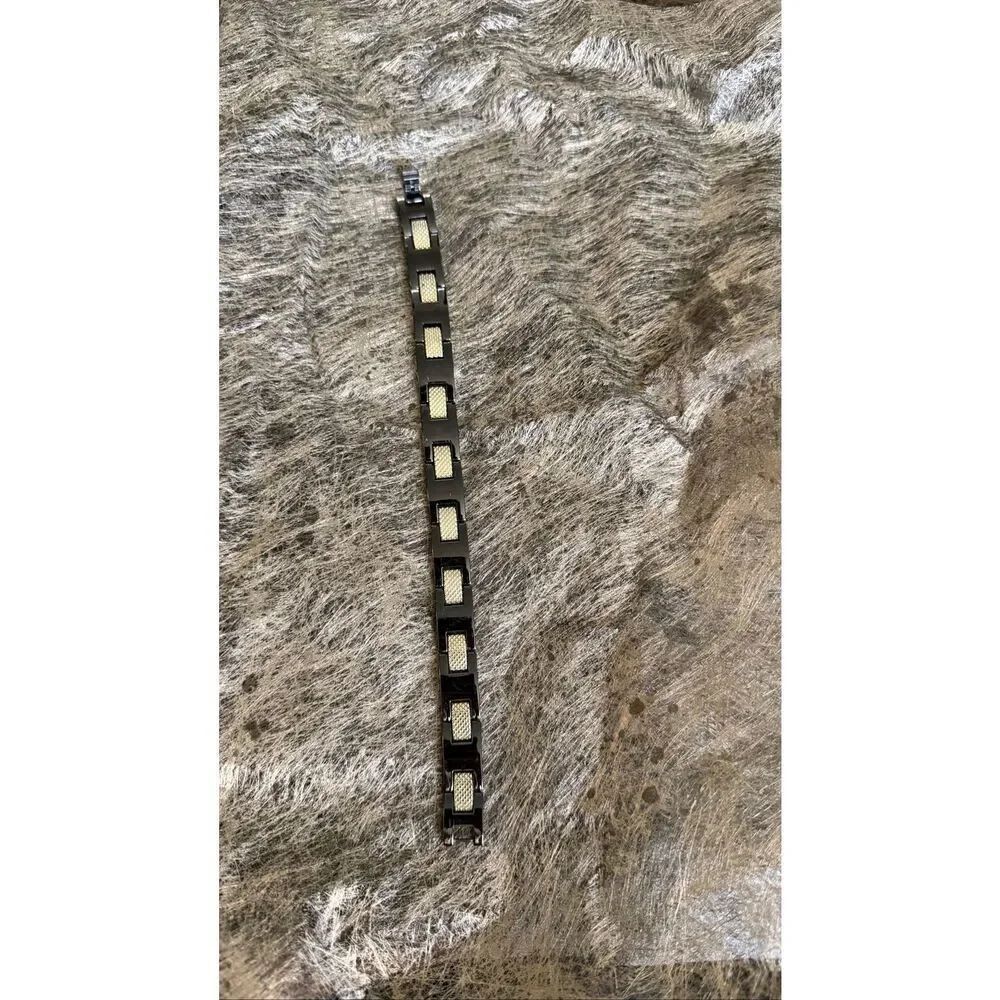 Men’s Magnetic Black Stainless Steel Link Bracelet Two Tone